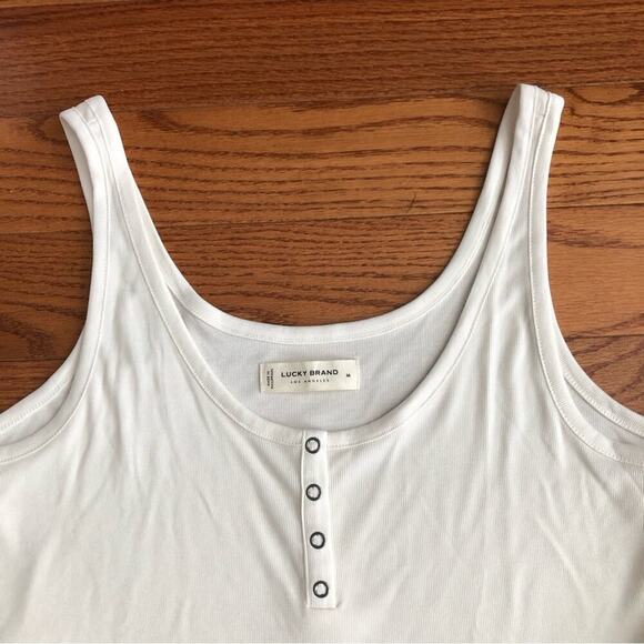 LUCKY BRAND Sandwash Rib Henley White Casual Tank Top Women’s Size M NWT - Picture 2 of 7